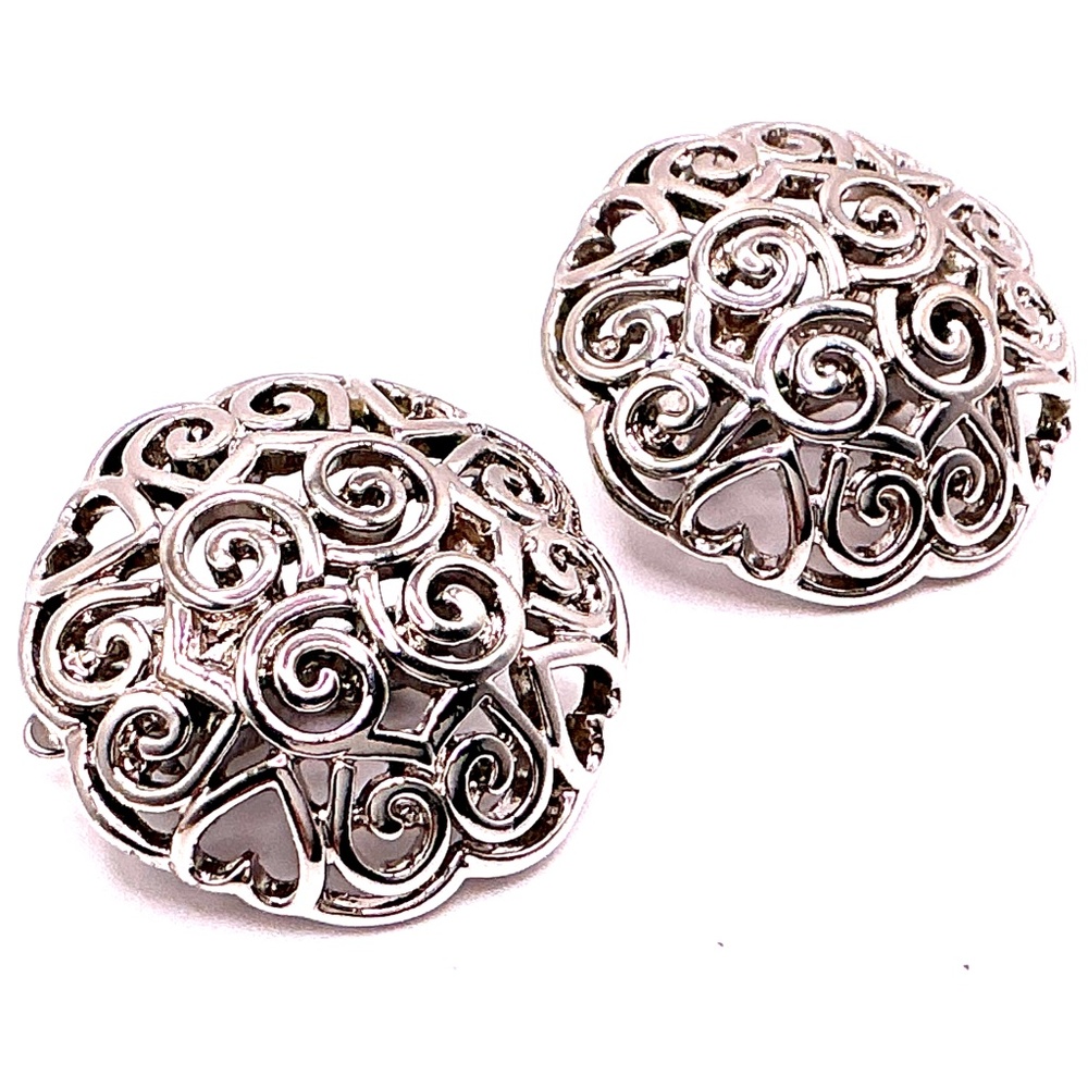 Vintage TRIFARI Silver Tone Filigree Swirl Clip On Earrings